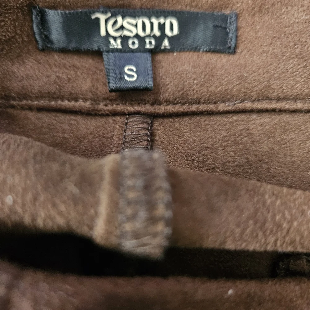 Tesoro Moda Brown Workout Yoga Atheleisure Boho Chic Faux Suede Embellished Sz S